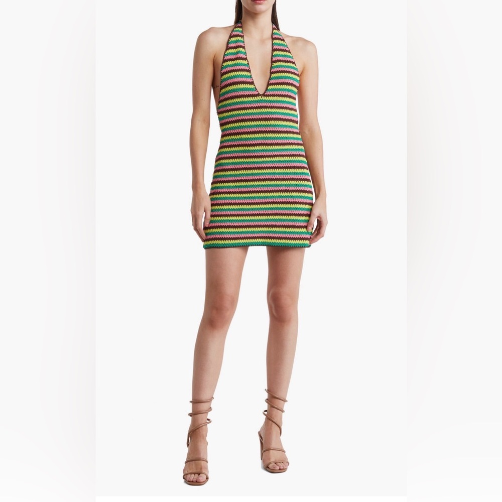 Frame Denim Green and Yellow Ribbed Mini Dress